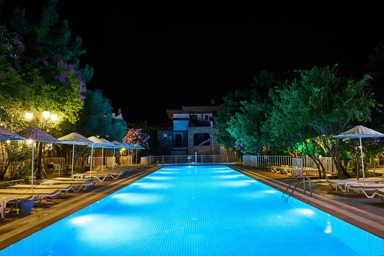 pool, swim, night